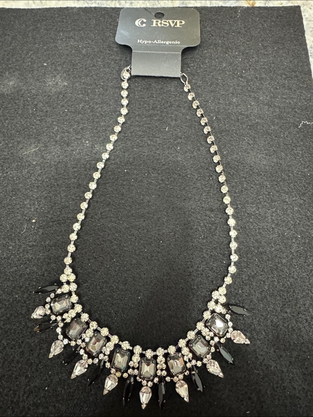 RSVP Black and Silver Crystal Bib Necklace